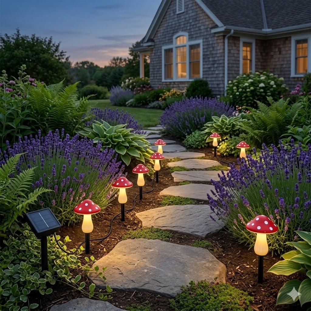 Red Mushroom Solar Lights for Outdoor Garden Decor