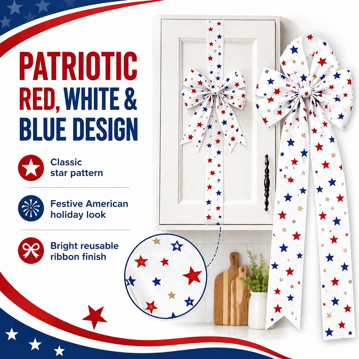 Independence Day & Memorial Day Cabinet Door Patriotic Bow Ribbons