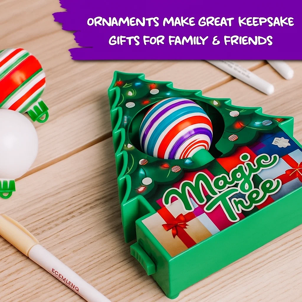 Magic Tree DIY Tool-DIY your Christmas Tree Ornament(Includes 3 blank DIY Decorative Balls + 8 Colorful Markers)