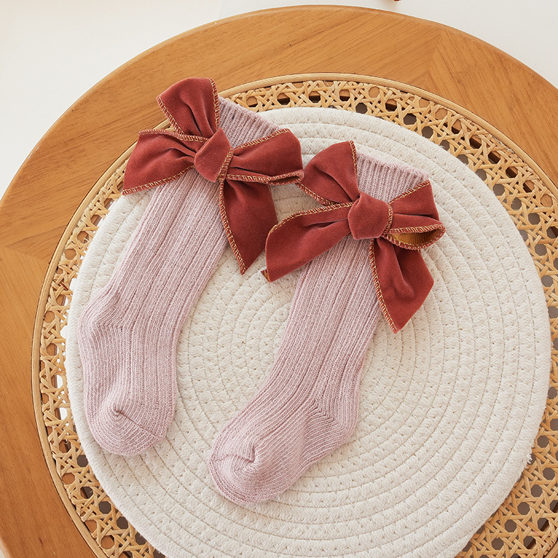 🎄Early Christmas Sale❄️Soft Cotton Knit Baby Girl Knee-High Bow Socks