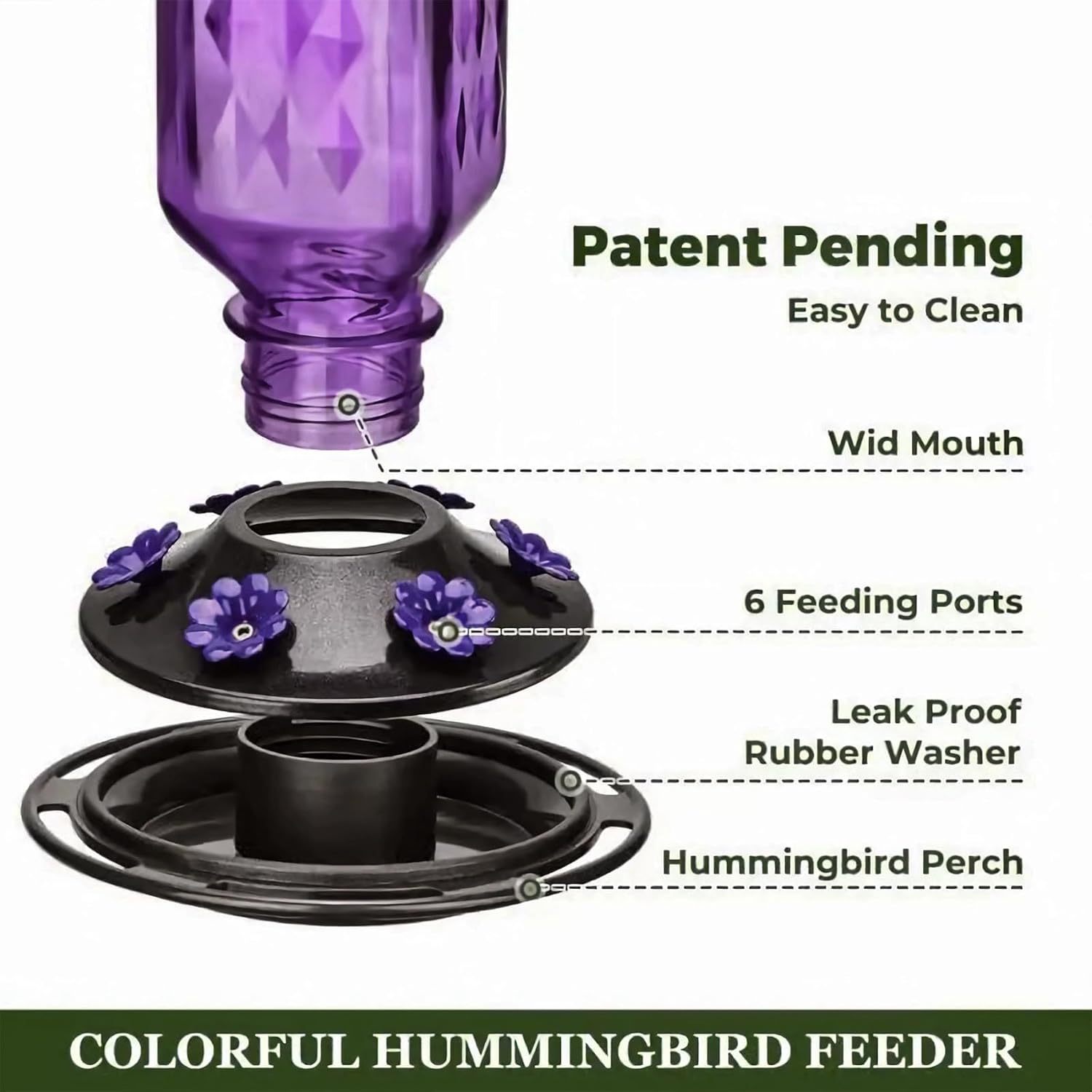 🔥HOT SALE 50% OFF🔥 Outdoors Leak Proof Base Glass Hummingbird Feeder with Ant ,Moat Bee Proof ,6 Feeding Ports 🐦