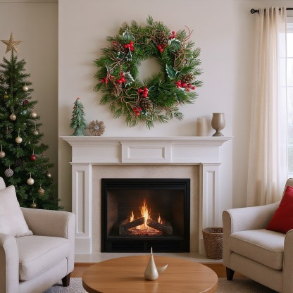 Holiday Pine Wreath with Pinecones & Red Berries – Classic Christmas Door & Wall Decoration (16")