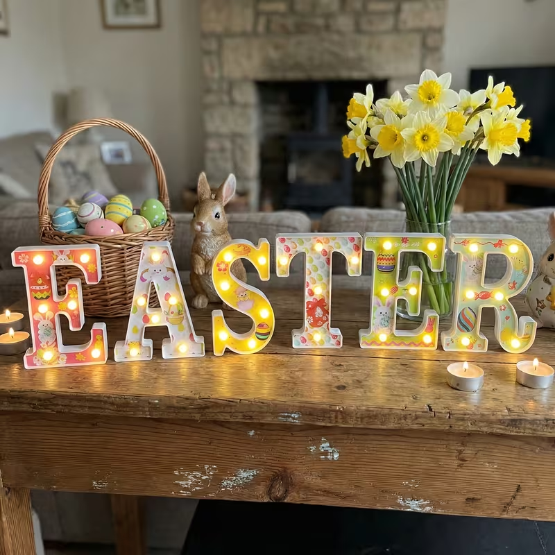 Easter Glow LED Letter Decor Set – Pastel Lighted Spring Mantel Sign