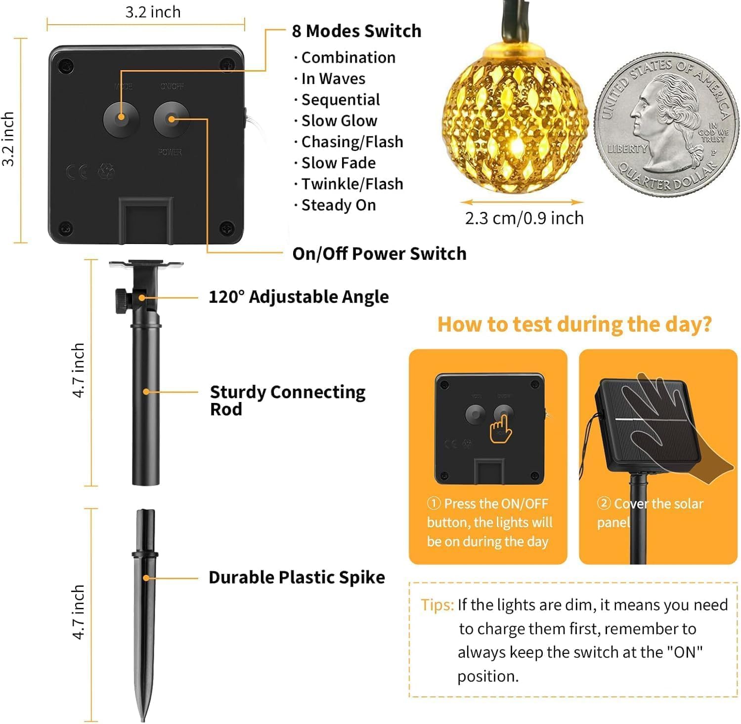 Solar Gold Moroccan String Lights – 8 Lighting Modes,Waterproof ,