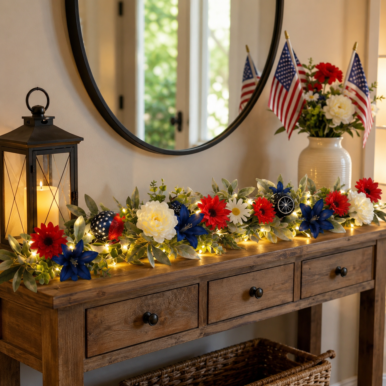 6FT Patriotic Garland with Lights