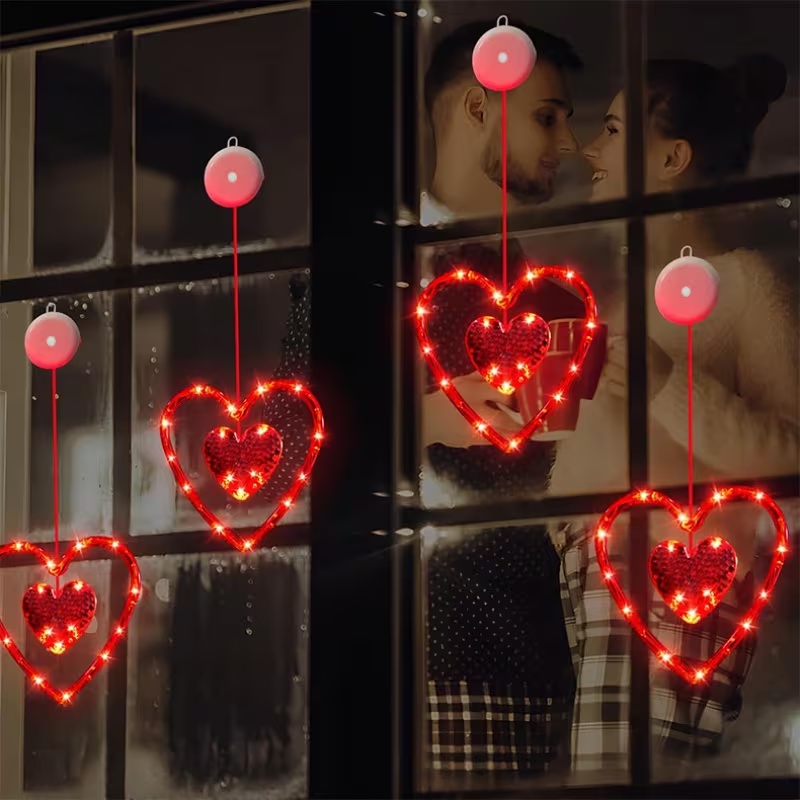 3Packs LED Heart Window Hanging Lights – Romantic Valentine Decoration
