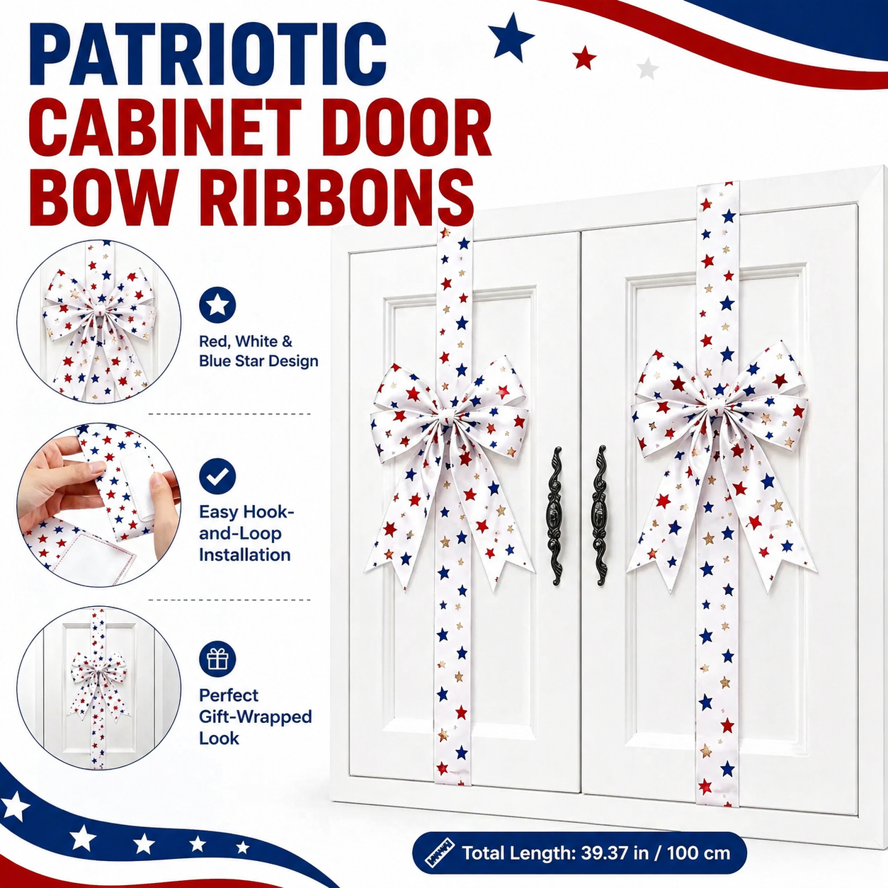 Independence Day & Memorial Day Cabinet Door Patriotic Bow Ribbons