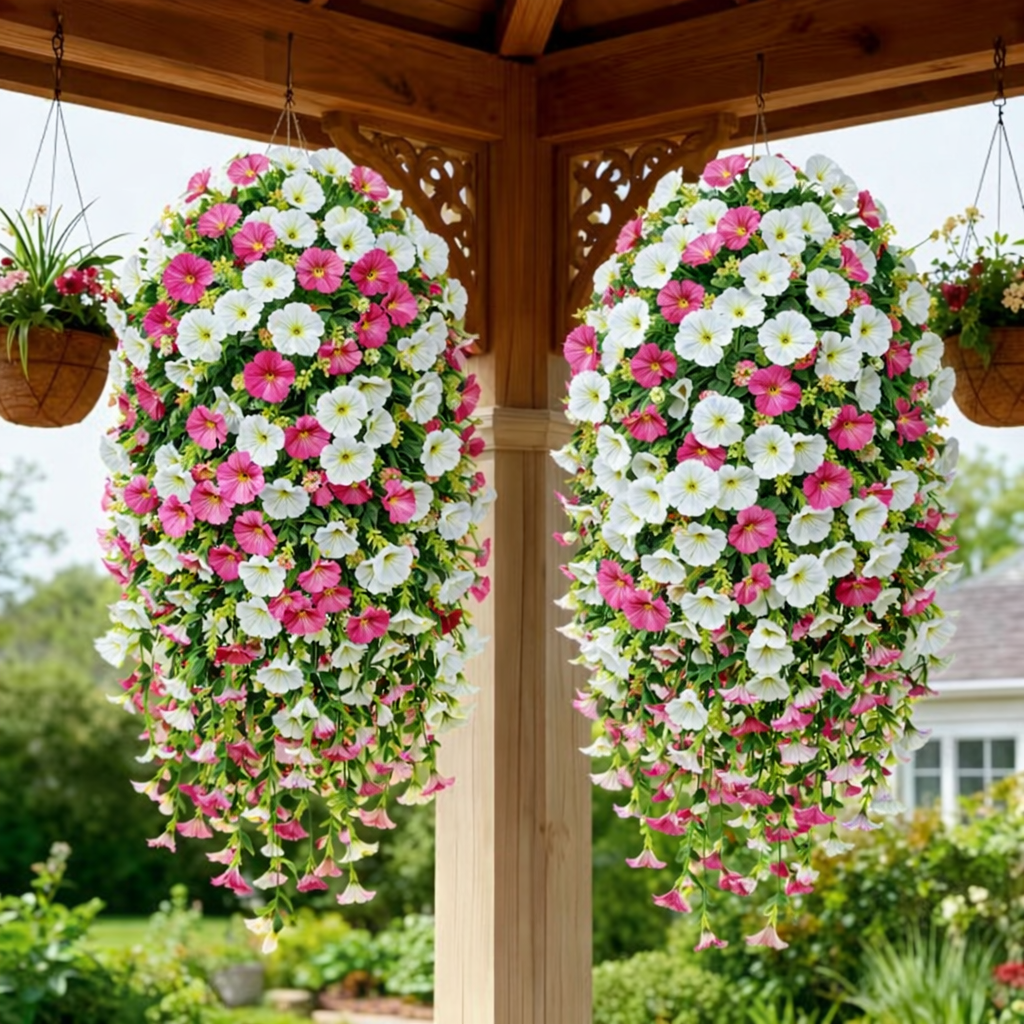 Artificial Faux Hanging Flowers Plants - UV resistant, Waterproof, Windproof , No watering , No wilting 