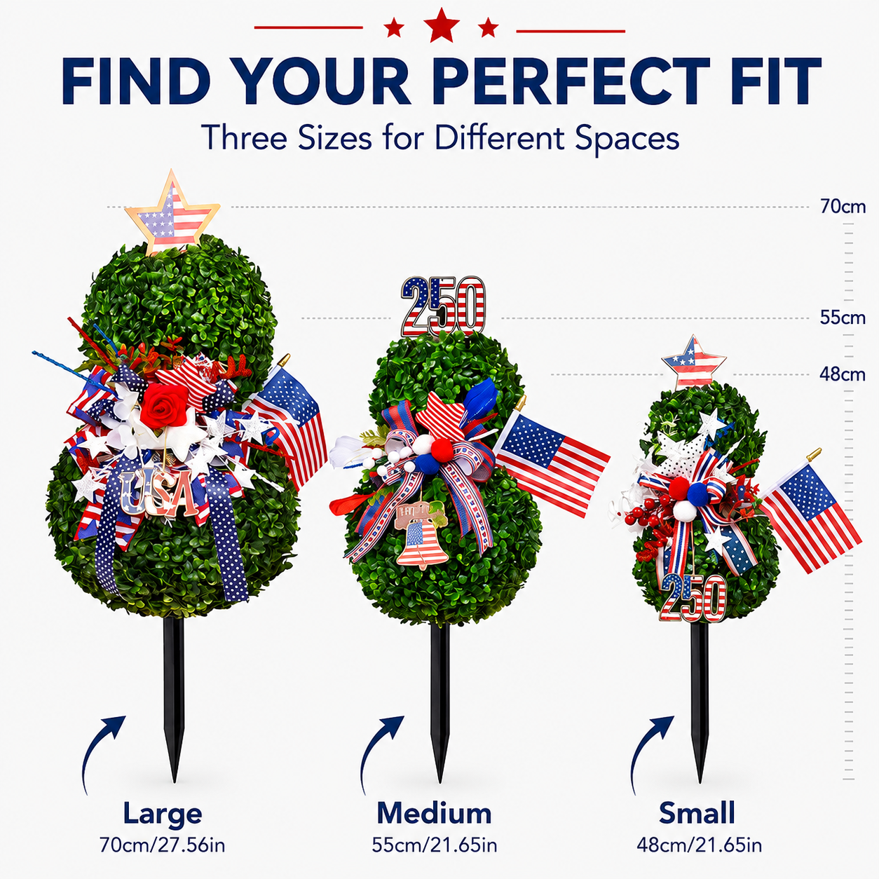 4th of July Artificial Boxwood Topiary with USA Bow, Mini American Flag & Star Topper