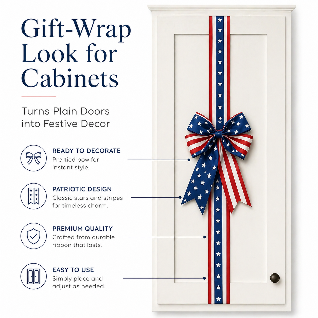2 PCS Independence Day & Memorial Day Cabinet Door Patriotic Bow Ribbons
