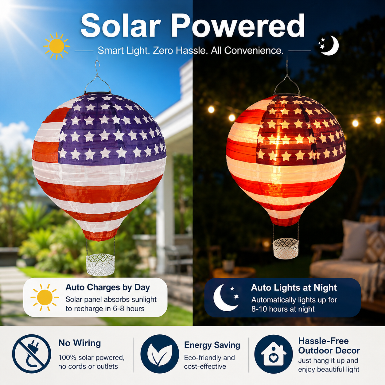 Hot Air Balloon Solar Lantern with Flickering Flame Light