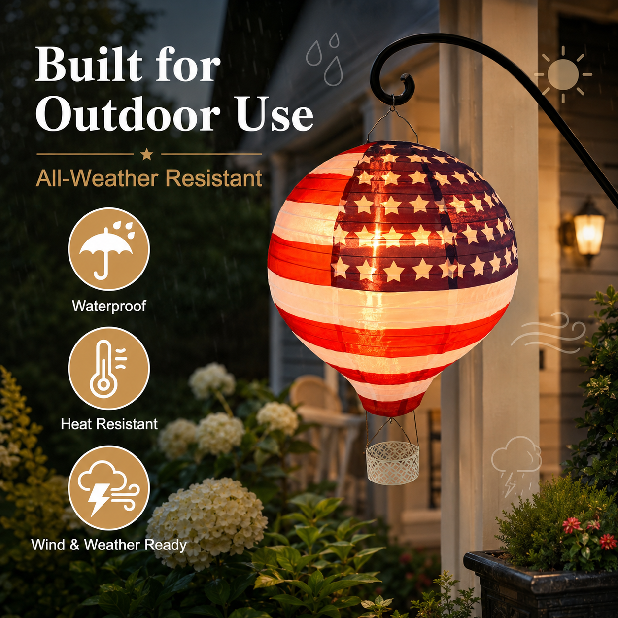 Hot Air Balloon Solar Lantern with Flickering Flame Light