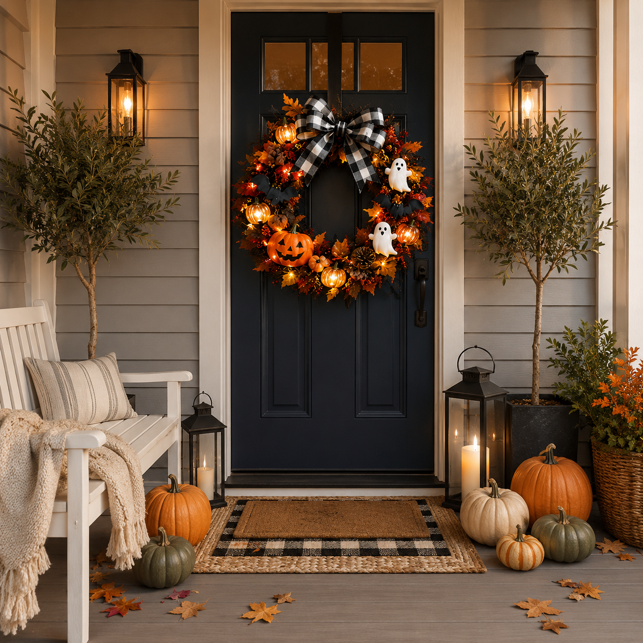 20 Inch Lighted Halloween Fall Wreath Warm - Spooky-Cute Charm for Your Front Door 🎃👻