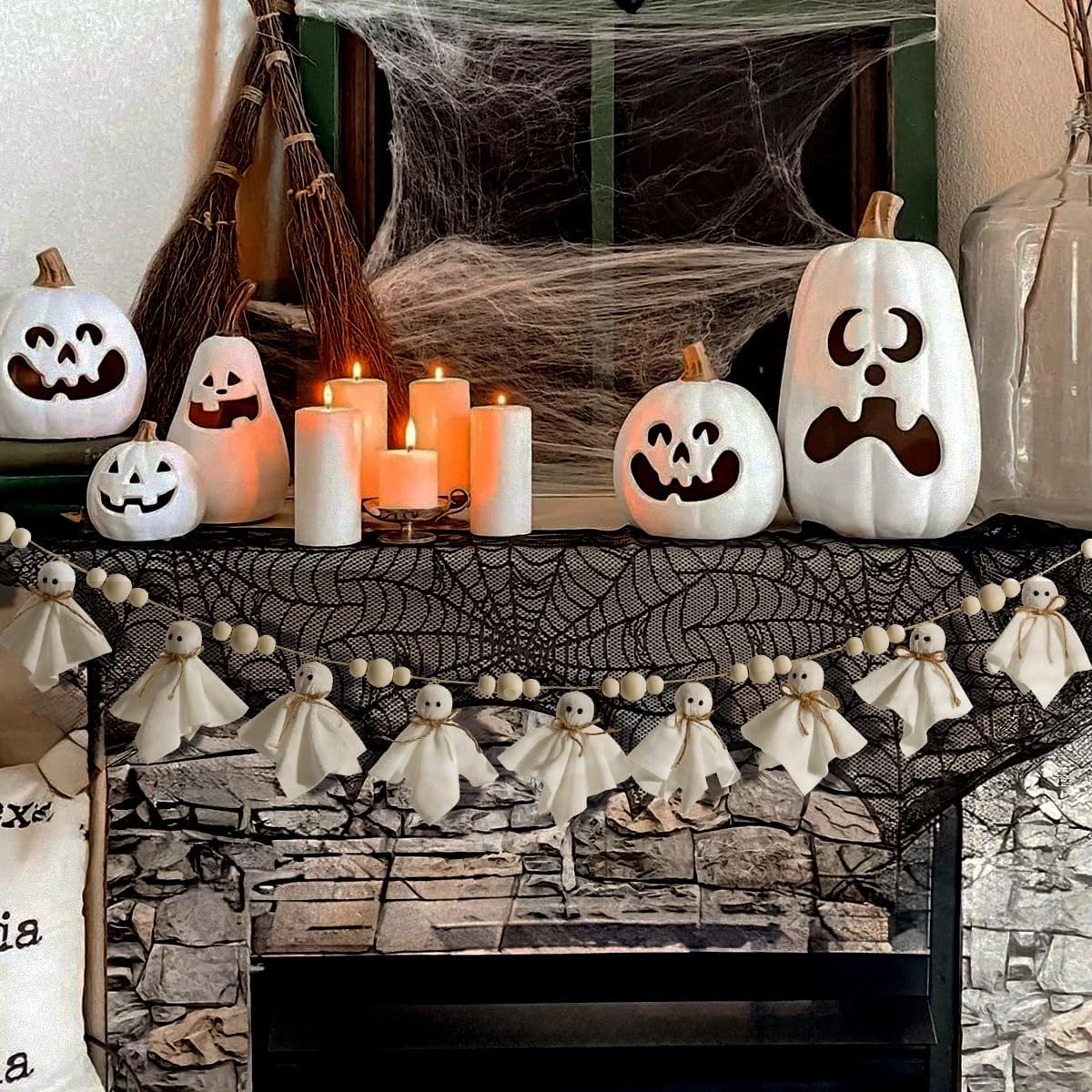 Halloween Ghost with Wooden Beads Garlands