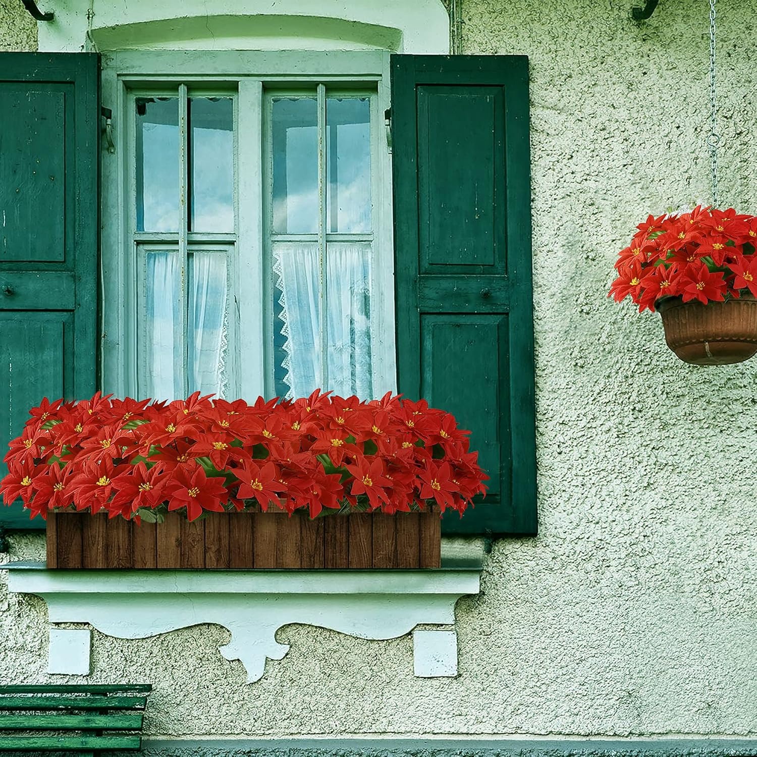7 Heads Artificial Poinsettia Bouquet (5 Pack) - UV resistant, Waterproof, Windproof