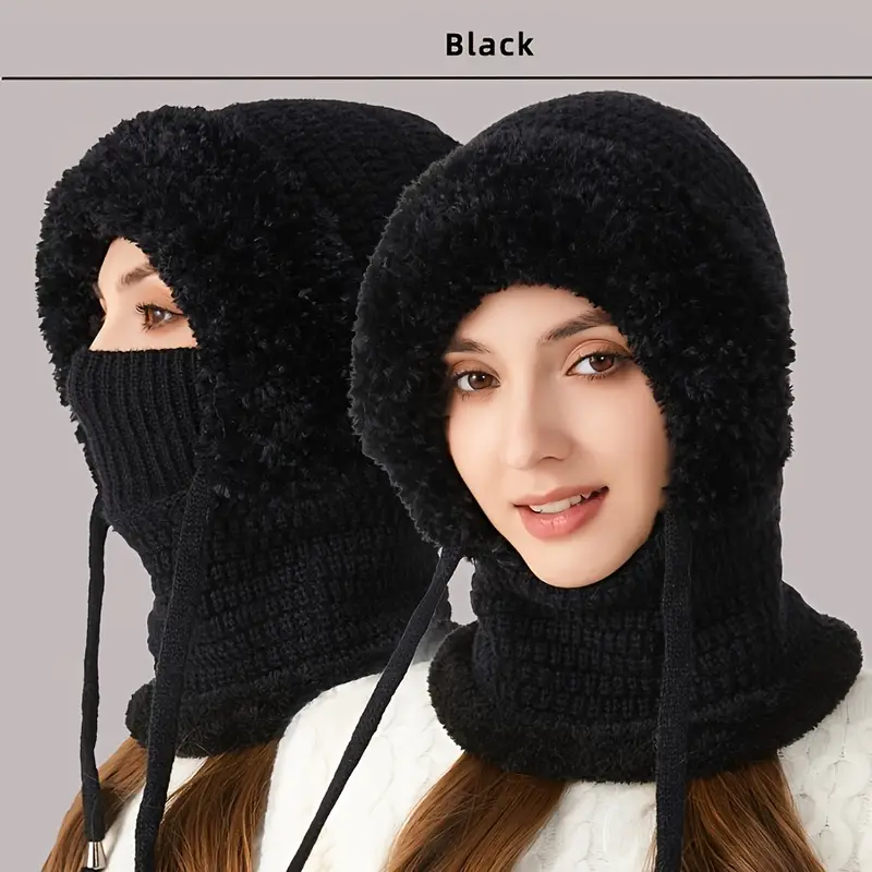 Women's 3-in-1 Winter Beanie Hat with Ear Flaps, Neck Warmer & Face Mask 