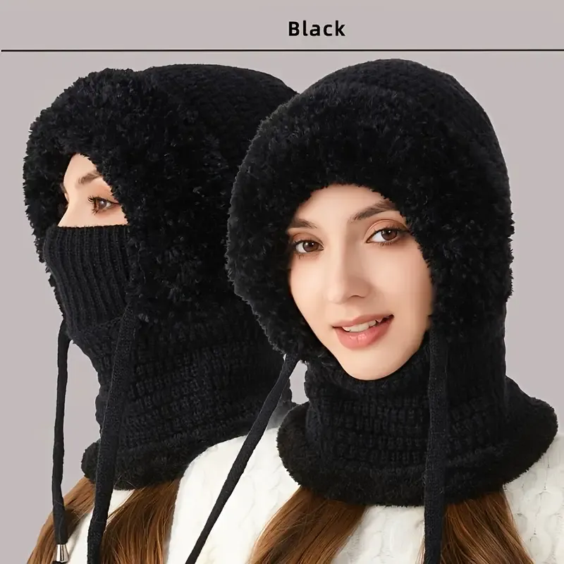 Women's 3-in-1 Winter Beanie Hat with Ear Flaps, Neck Warmer & Face Mask 