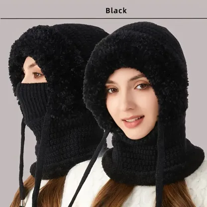 Women's 3-in-1 Winter Beanie Hat with Ear Flaps, Neck Warmer & Face Mask 