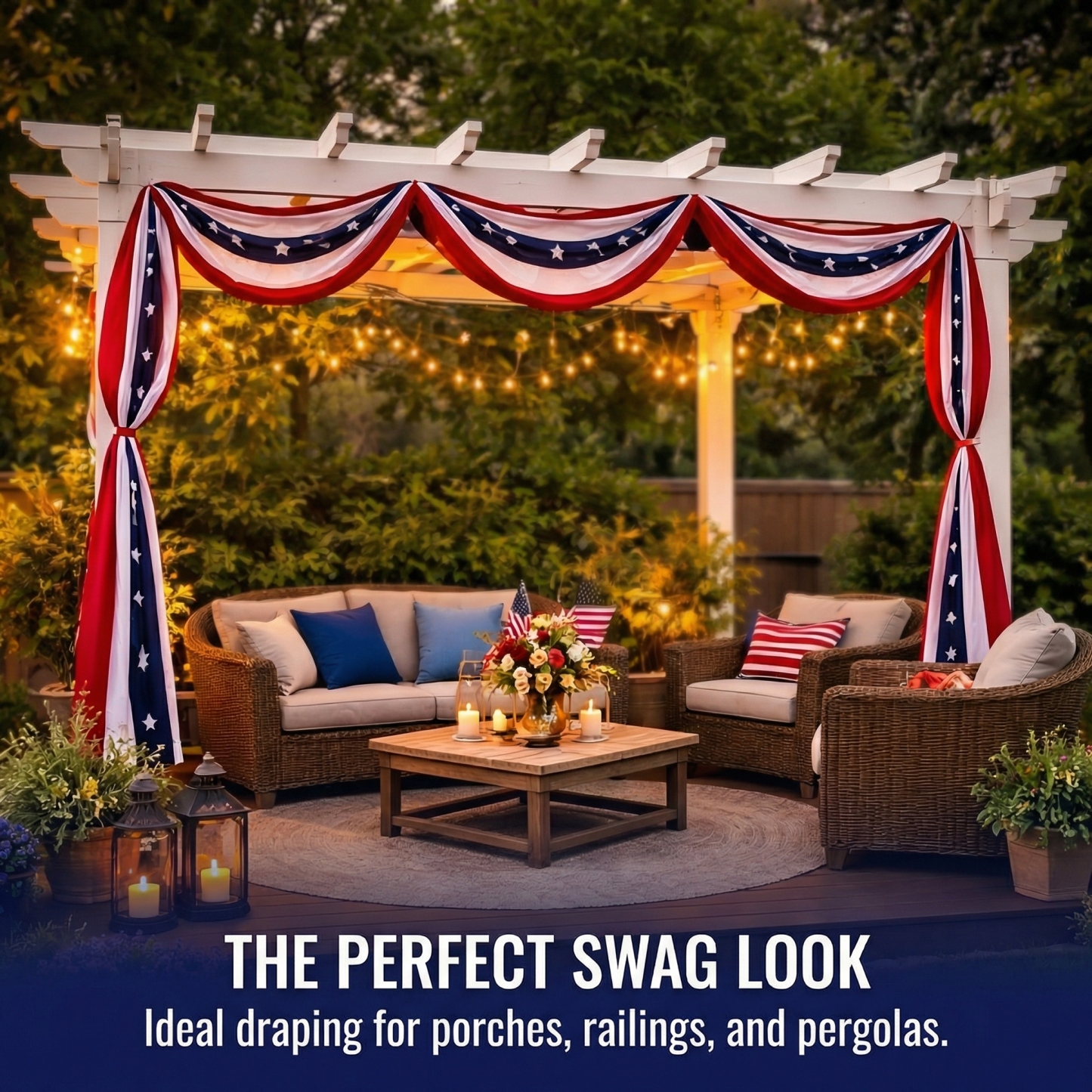 236" Patriotic USA Banner – 250th Anniversary Red White Blue Bunting, Independence Day Outdoor Porch & Fence Decoration