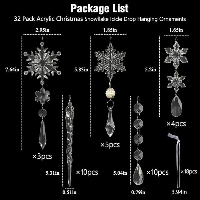 On Sale🔥Set of 18 pcs Hanging Acrylic Snowflake Icicle Ornaments with Drop Pendants
