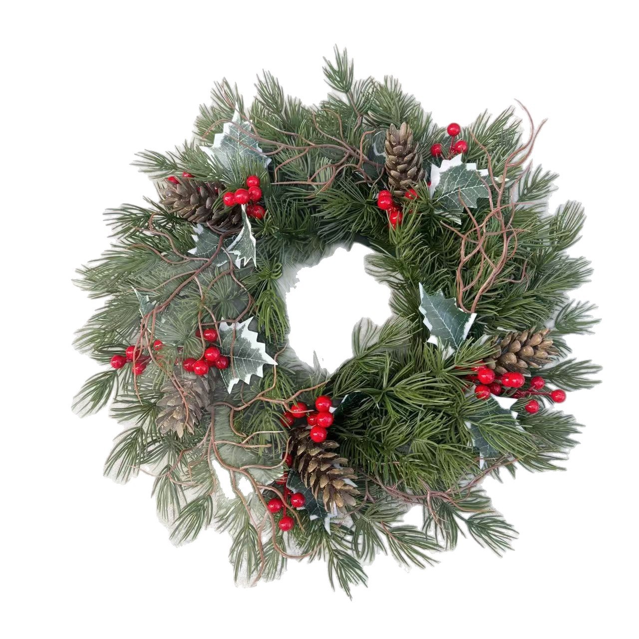 Holiday Pine Wreath with Pinecones & Red Berries – Classic Christmas Door & Wall Decoration (16")