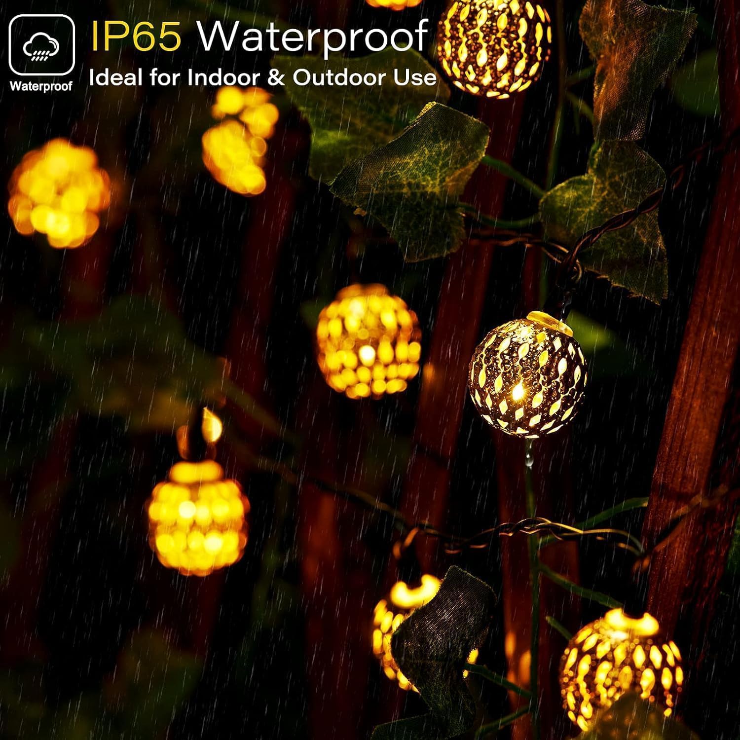 Solar Gold Moroccan String Lights – 8 Lighting Modes,Waterproof ,