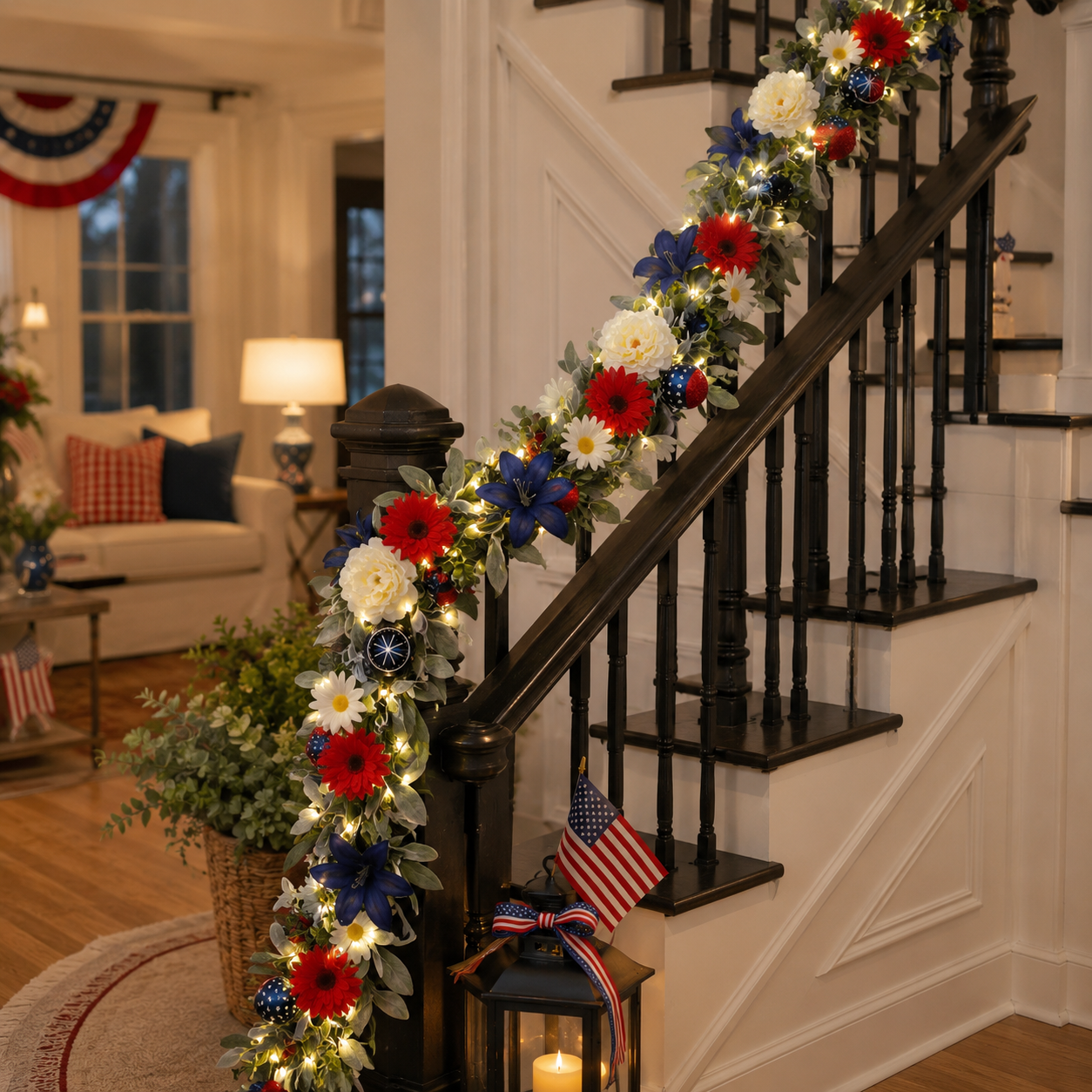 6FT Patriotic Garland with Lights