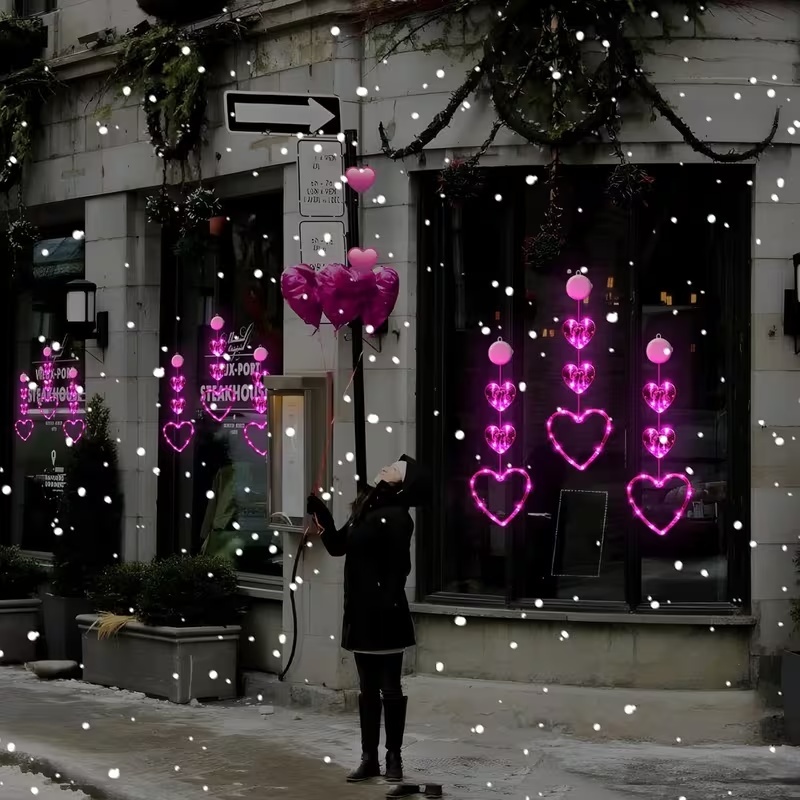 3Packs LED Heart Window Hanging Lights – Romantic Valentine Decoration