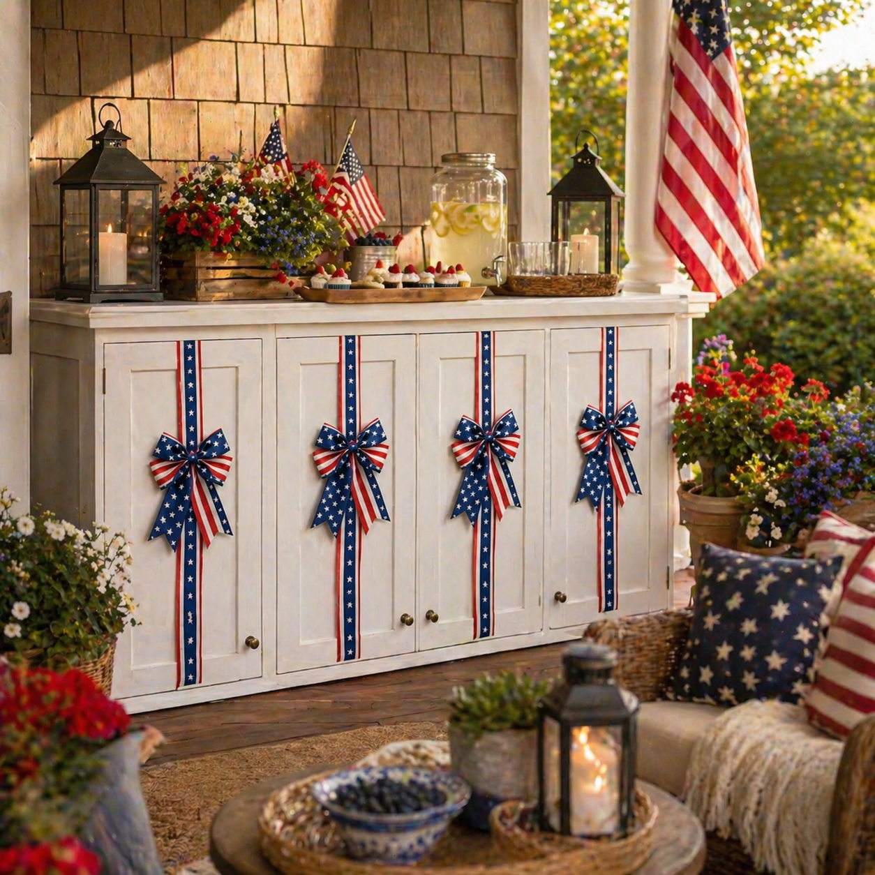 2 PCS Independence Day & Memorial Day Cabinet Door Patriotic Bow Ribbons