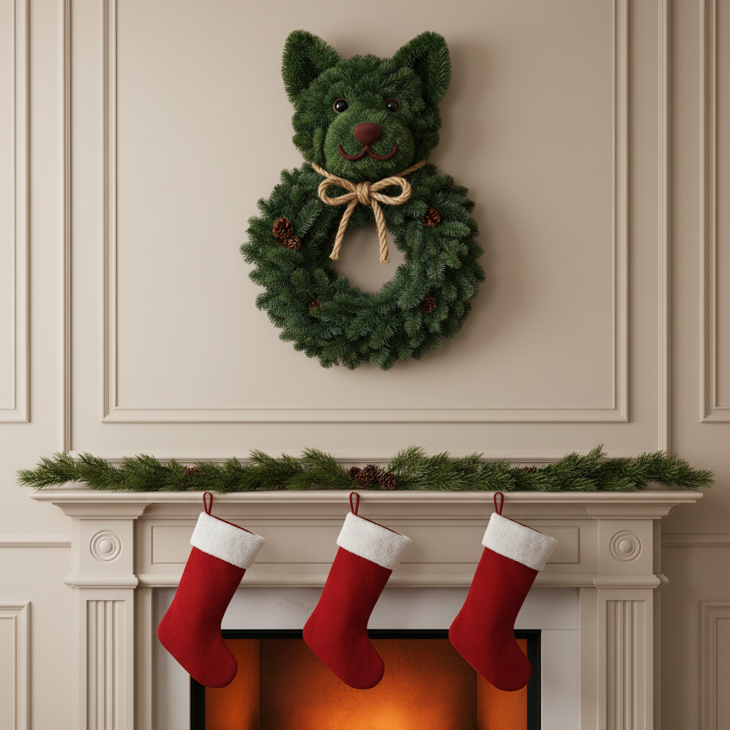 Perfect Puppy Christmas Evergreen Wreath