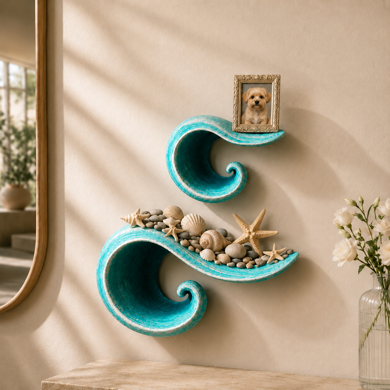 Sculptural Ocean Wave Floating Shelf