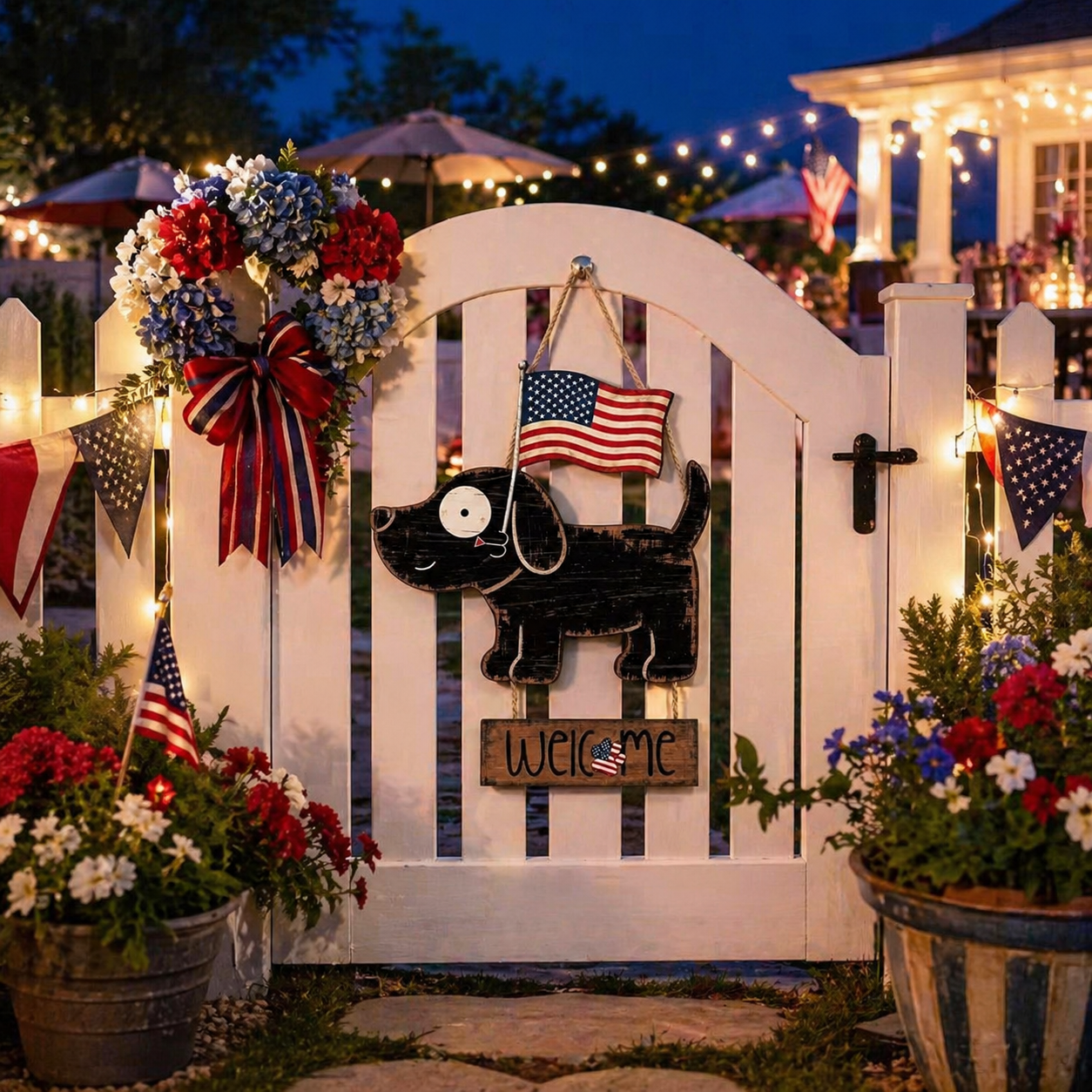 Wooden American Flag Dog Porch Sign for Front Door