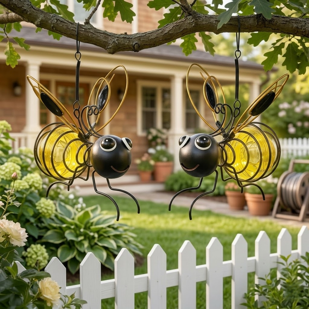 Hanging Bee Solar Light Decor for Outside