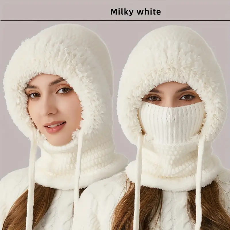 Women's 3-in-1 Winter Beanie Hat with Ear Flaps, Neck Warmer & Face Mask 