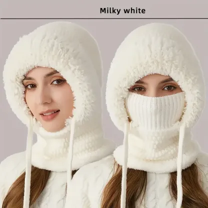 Women's 3-in-1 Winter Beanie Hat with Ear Flaps, Neck Warmer & Face Mask 
