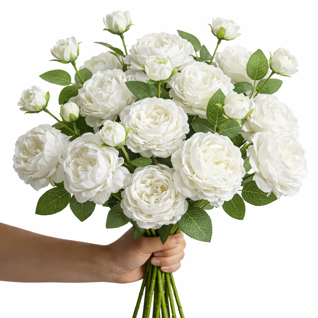 Set of 5 Real Touch 3-Head Peony Stems – Ultra Lifelike Full Bloom Artificial Flowers