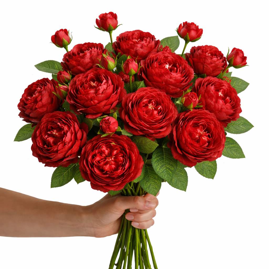 Set of 5 Real Touch 3-Head Peony Stems – Ultra Lifelike Full Bloom Artificial Flowers