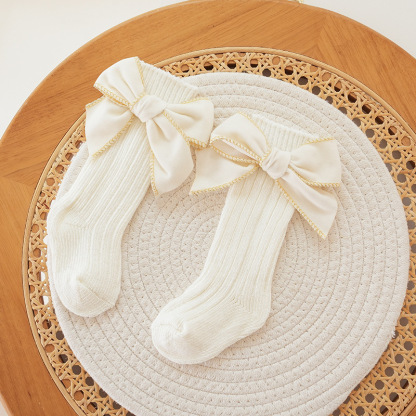 🎄Early Christmas Sale❄️Soft Cotton Knit Baby Girl Knee-High Bow Socks