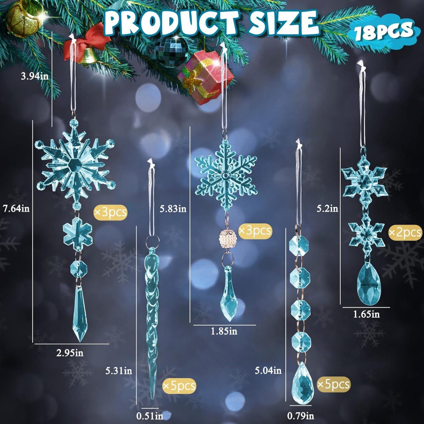 On Sale🔥Set of 18 pcs Hanging Acrylic Snowflake Icicle Ornaments with Drop Pendants