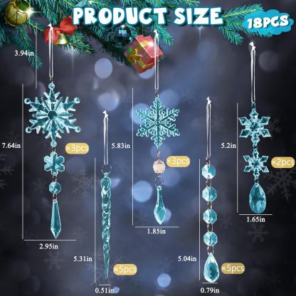 On Sale🔥Set of 18 pcs Hanging Acrylic Snowflake Icicle Ornaments with Drop Pendants