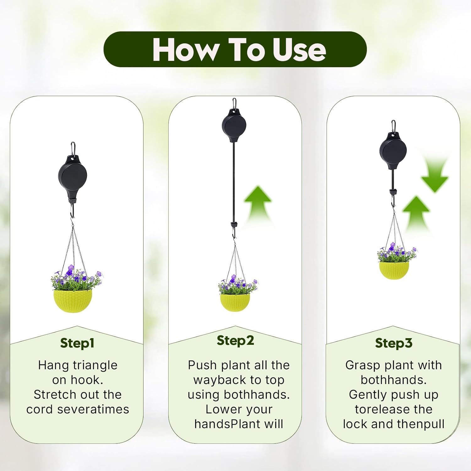 Plant Pulley Retractable Hanger For Garden Baskets Pots, Birds Feeder