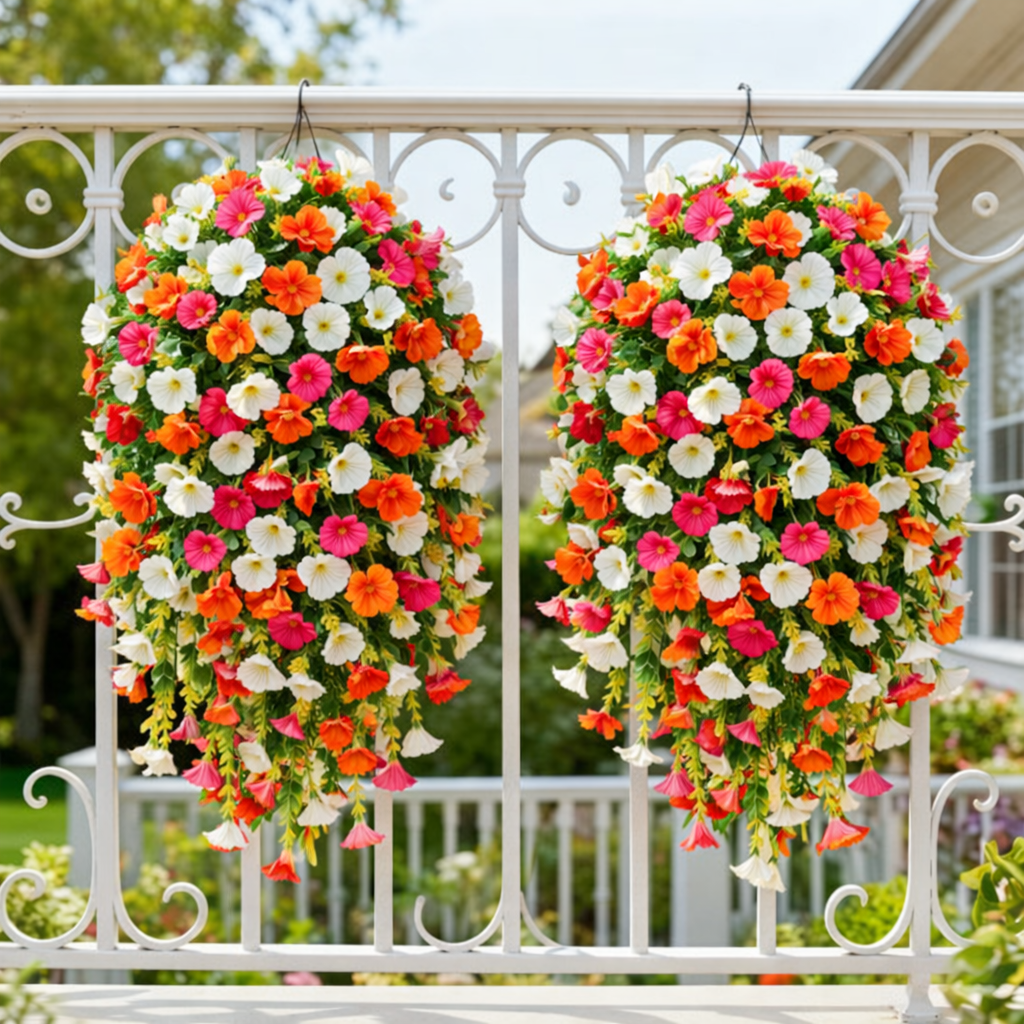 Artificial Faux Hanging Flowers Plants - UV resistant, Waterproof, Windproof , No watering , No wilting 