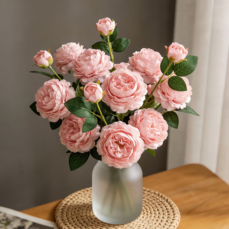 Real Touch 3-Head Peony Stems – Ultra Lifelike Full Bloom Artificial Flowers