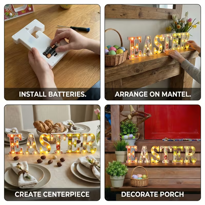 Easter Glow LED Letter Decor Set – Pastel Lighted Spring Mantel Sign