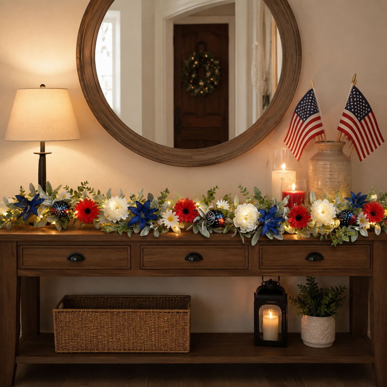 6FT Patriotic Garland with Lights