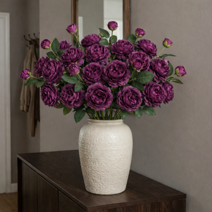 Set of 5 Real Touch 3-Head Peony Stems – Ultra Lifelike Full Bloom Artificial Flowers