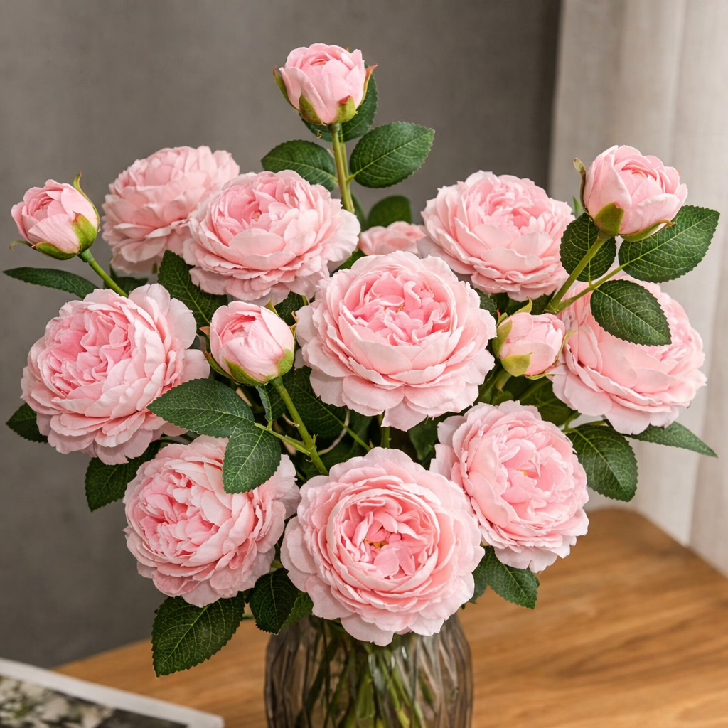 Set of 5 Real Touch 3-Head Peony Stems – Ultra Lifelike Full Bloom Artificial Flowers