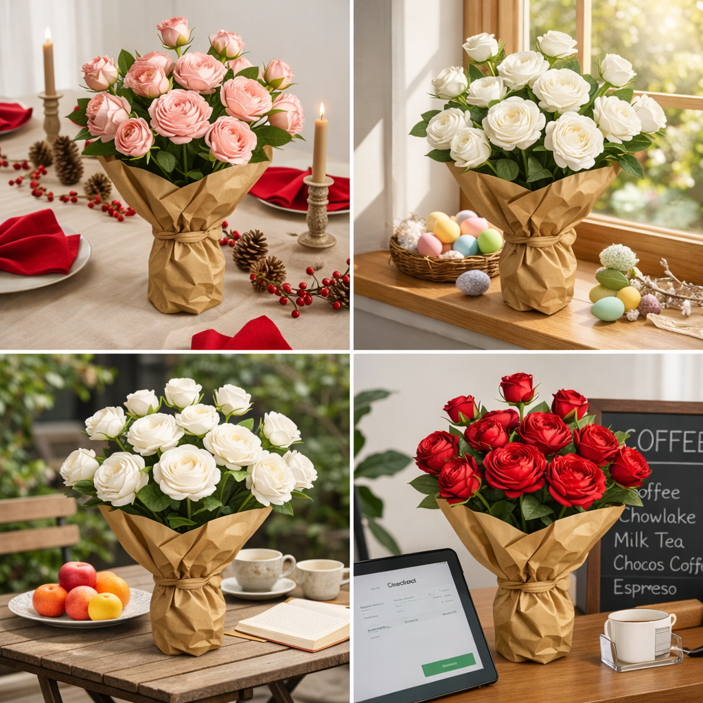 Set of 5 Real Touch 3-Head Peony Stems – Ultra Lifelike Full Bloom Artificial Flowers