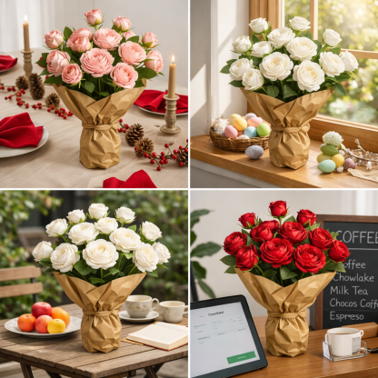 Set of 5 Real Touch 3-Head Peony Stems – Ultra Lifelike Full Bloom Artificial Flowers