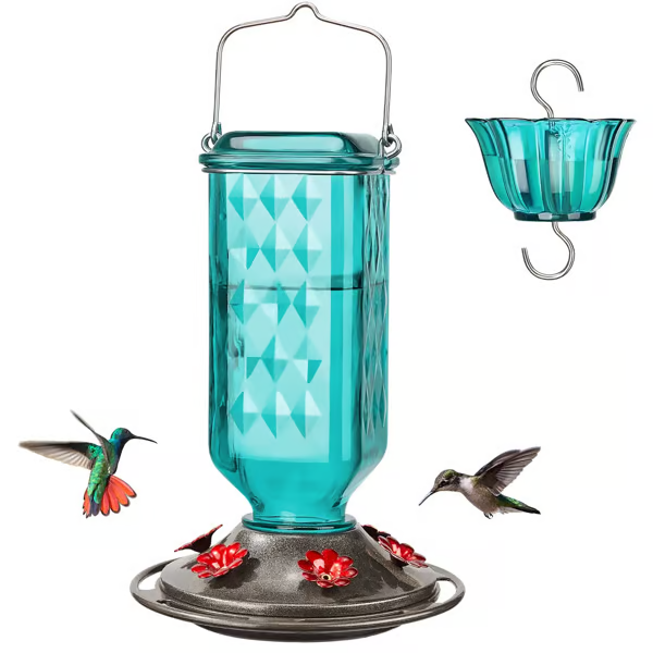🔥HOT SALE 50% OFF🔥 Outdoors Leak Proof Base Glass Hummingbird Feeder with Ant ,Moat Bee Proof ,6 Feeding Ports 🐦